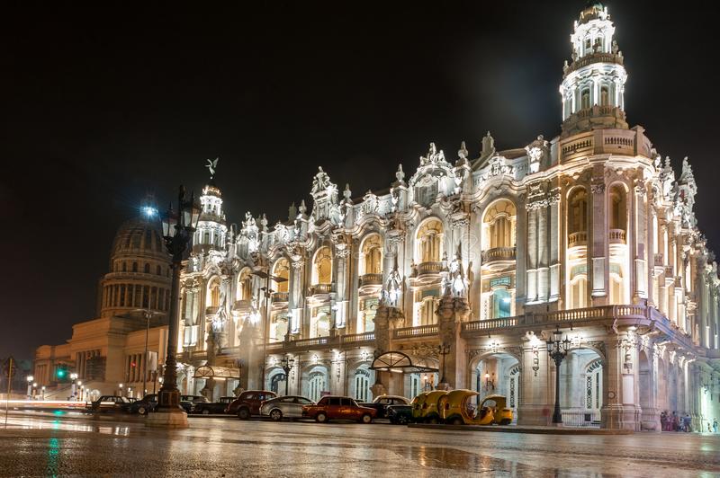 havana cuba october grand theatre havana cuba capitol background late night photo grand theatre havana cuba capitol 107057466